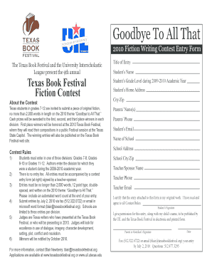 2010 Texas Book Festival Fiction Contest Entry Form