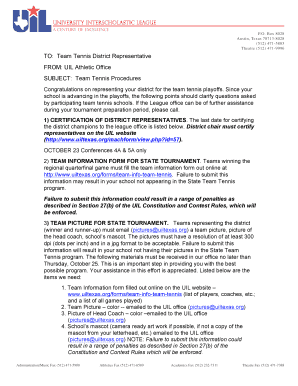 UIL Team Tennis Line-Up Entry Blank
