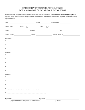 University Interscholastic League Golf Entry Form