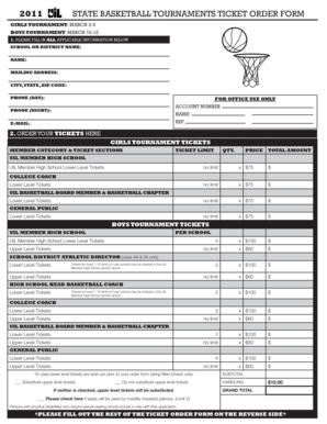 2011 Texas State Basketball Tournament Ticket Order Form