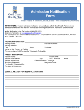 Inpatient Admission Notification Form
