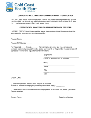 Gold Coast Health Plan Overpayment Form