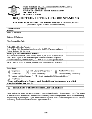 Rhode Island Letter of Good Standing Request