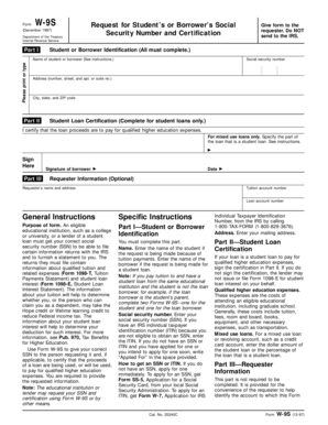 Form W-9S Request for Student's or Borrower's Social Security Number and Certification