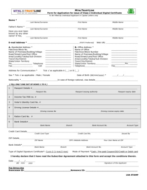 MTNLTRUSTLINE Class 2 Individual Digital Certificate Application