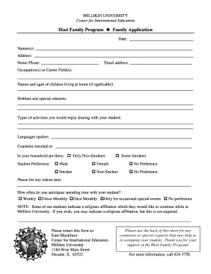 Host Family Application form for Families - millikin