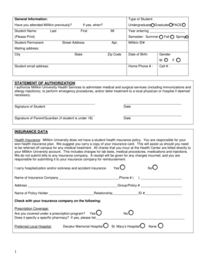 Millikin University Student Health Form