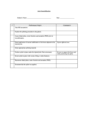 Joint Immobilization Form