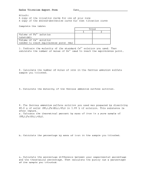Redox Titration Report Form