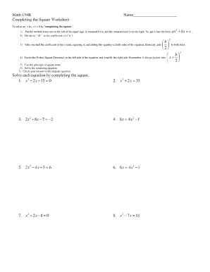 Math 154b Completing The Square Worksheet - Fill Online ...