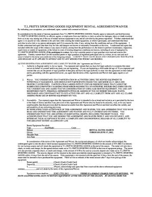 Tlfritts sporting goods equipment rental agreement/waiver