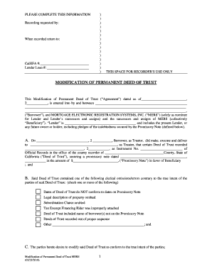 Modification of Permanent Deed of Trust