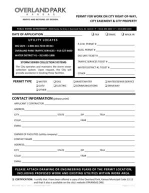 Permit for Work on City Right-of-Way