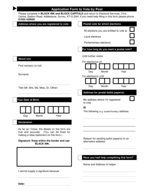 UK Postal Vote Application Form