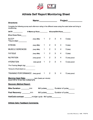 Athlete Self Report Monitoring Sheet