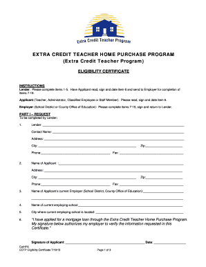 California Teacher Home Purchase Program Eligibility Certificate