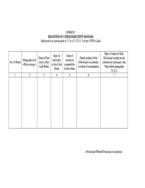 Form 52 Register of Cheque/Receipt Books