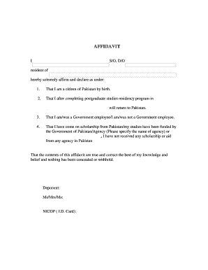 fillable online embassyofpakistanusa no objection no objection affidavit