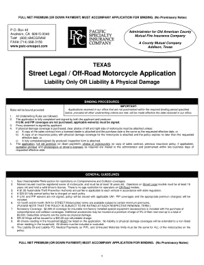 Texas Motorcycle Insurance Application