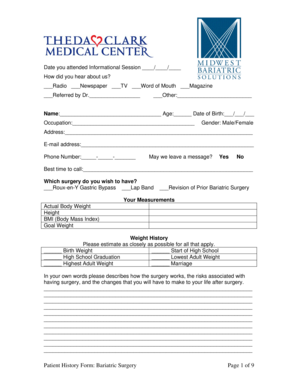 Bariatric Surgery Patient History Form