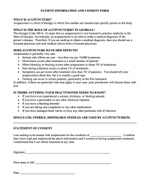 Patient Information and Consent Form for Acupuncture