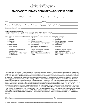 University of New Mexico Massage Therapy Consent Form