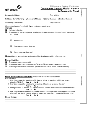 Girl Scouts Community Camper Health History & Consent to Treat