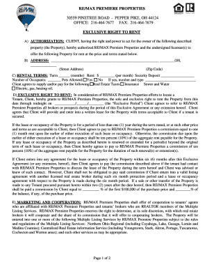 Exclusive Right to Rent Agreement