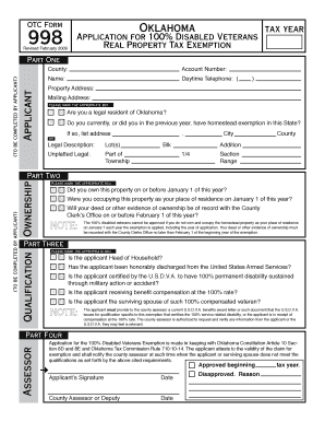 Oklahoma 100% Disabled Veterans Property Tax Exemption Application