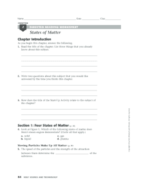 States of Matter Directed Reading Worksheet