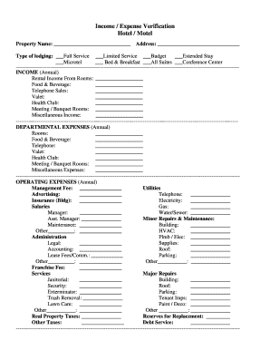 Hotel Income Expense Verification Form