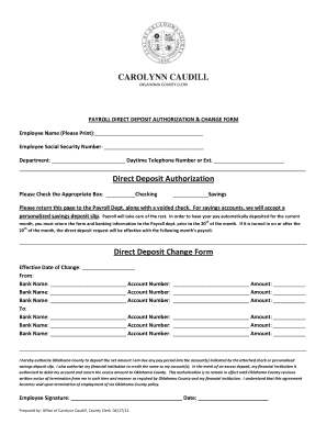Payroll Direct Deposit Authorization Form