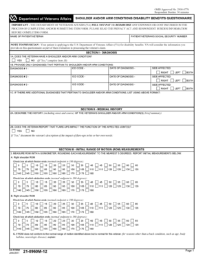 Shoulder and Arm Conditions Disability Benefits Questionnaire