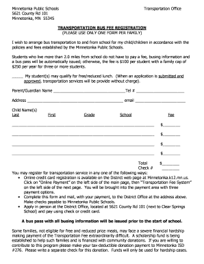 Minnetonka Public Schools Bus Fee Registration