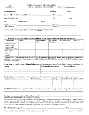 Student Emergency Information Sheet