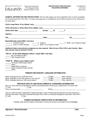 Early Childhood Screening Registration Form