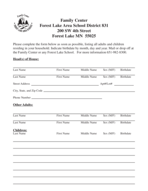 Family Center Household Information Form