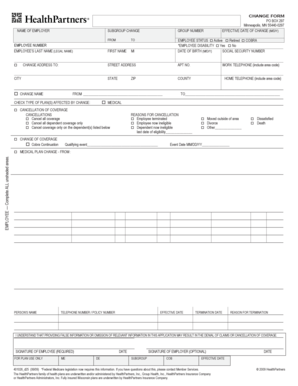 Employee Health Insurance Change Form