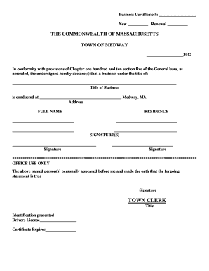 Massachusetts Business Certificate Application