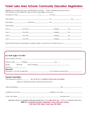 Forest Lake Area Schools Community Education Registration Form
