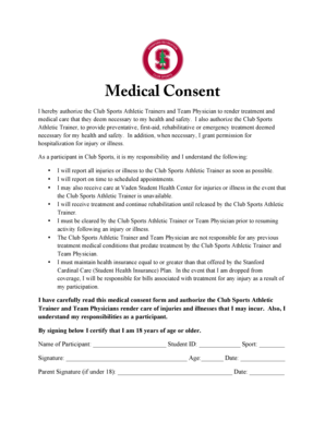 Medical Consent Form for Club Sports