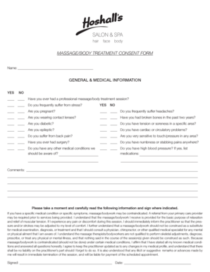 Massage Body Treatment Consent Form