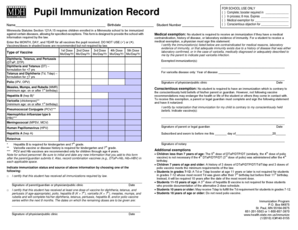 Minnesota School Pupil Immunization Record