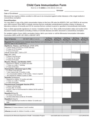 Minnesota Child Care Immunization Form