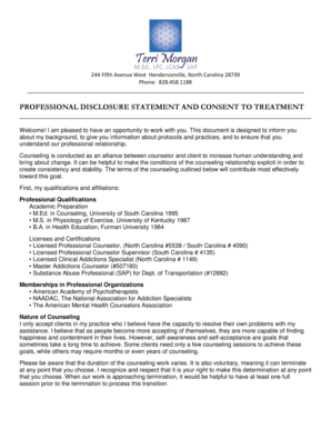 Professional Disclosure Statement and Consent to Treatment