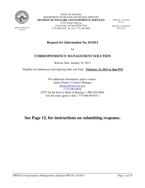 Request for Information No. 011013 CORRESPONDENCE MANAGEMENT ...