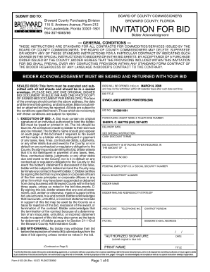 Broward County Bidder Acknowledgment Form