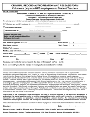 Criminal Record Authorization and Release Form