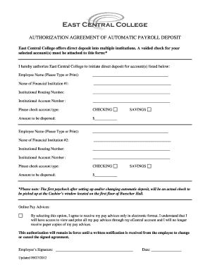 Authorization Agreement of Automatic Payroll Deposit