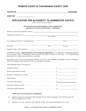 Ohio Application for Authority to Administer Estate